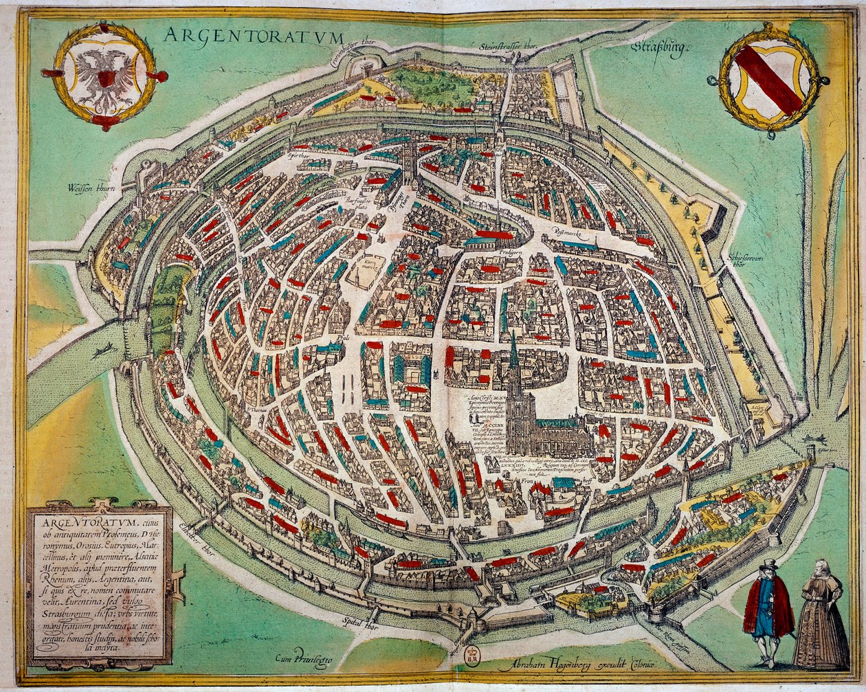 アブラハム・ホーゲンベルグ（約1608-1653）が作成したストラスブール市の詳細な地図。17世紀のパリのエングレーヴィング B.N. 作： 無名の画家