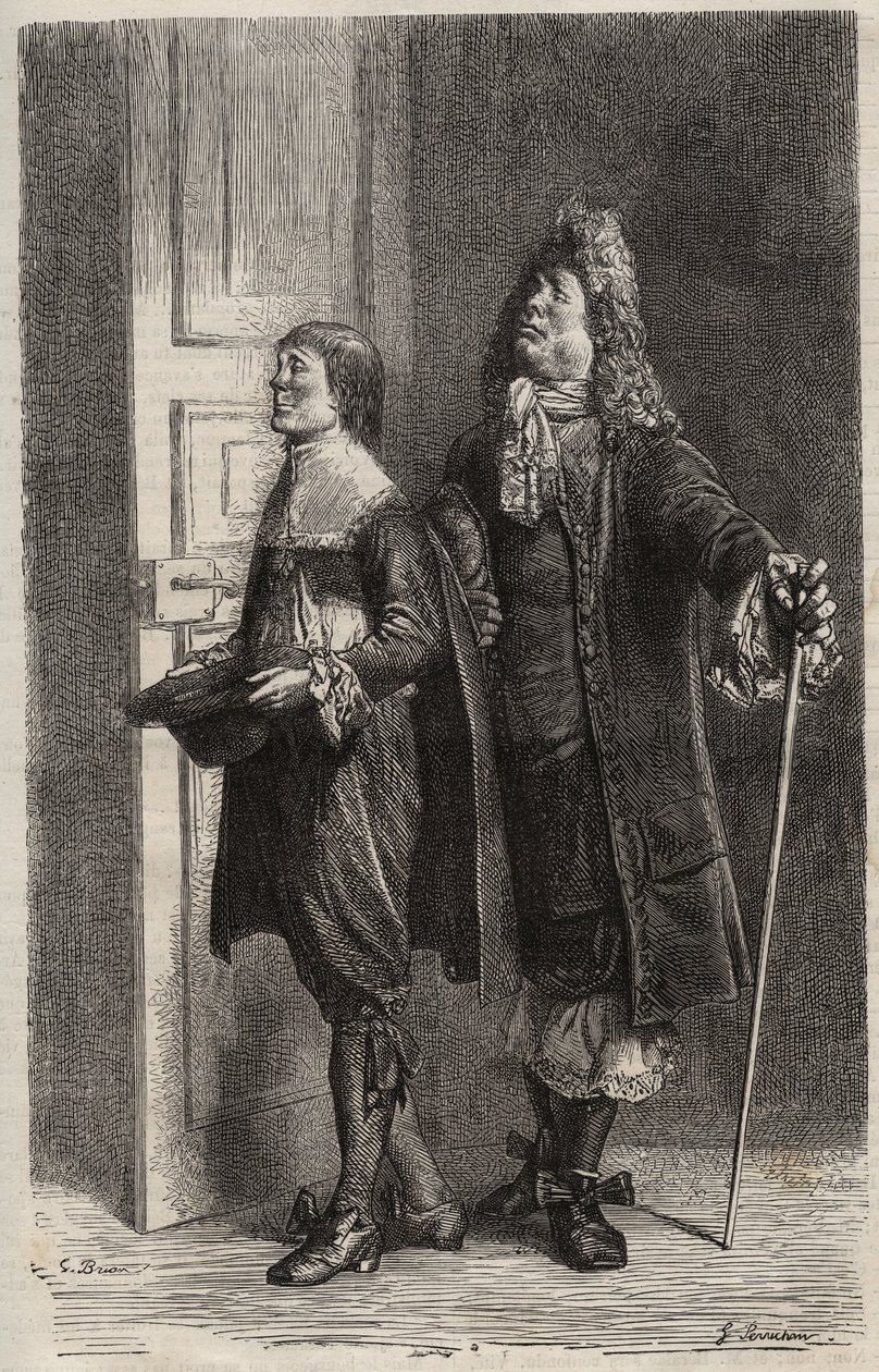 Diafoirus pere et fils - Jean Baptiste Poquelin dit Moliere (1622-1673) の「架空のマラド」のためのエングレーヴィング（架空の無効物 作： 無名の画家