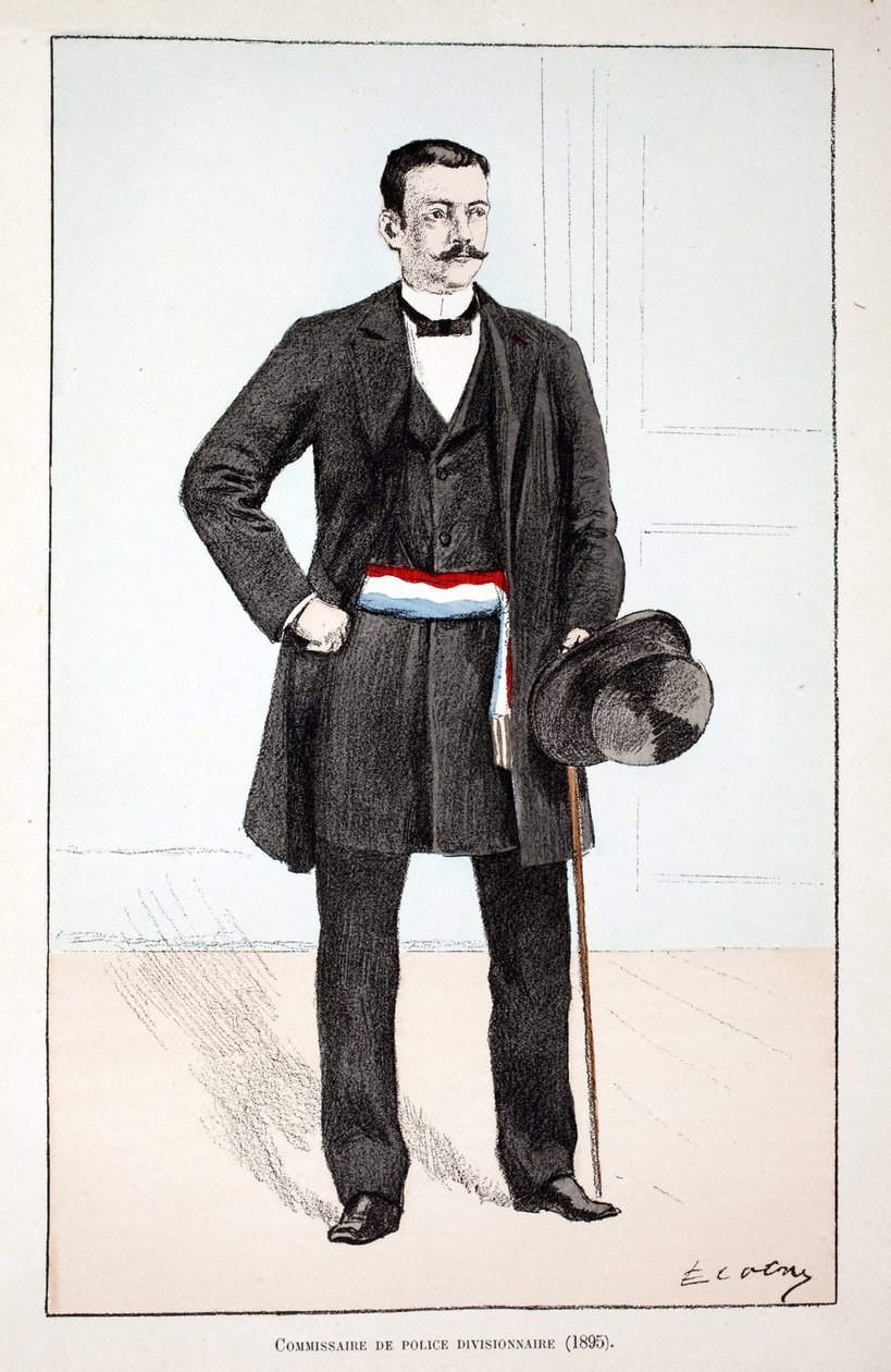 師団長（1896年）。アルフレッド・レイ(1864-?)とルイ・フェルがセーヌ川警部の前任者ルイ・ルピーヌ(1846-1933)の後援で出版した本「平和の戦士たちの歴史」の挿絵のためのカラー・エッチング。 作： 無名の画家