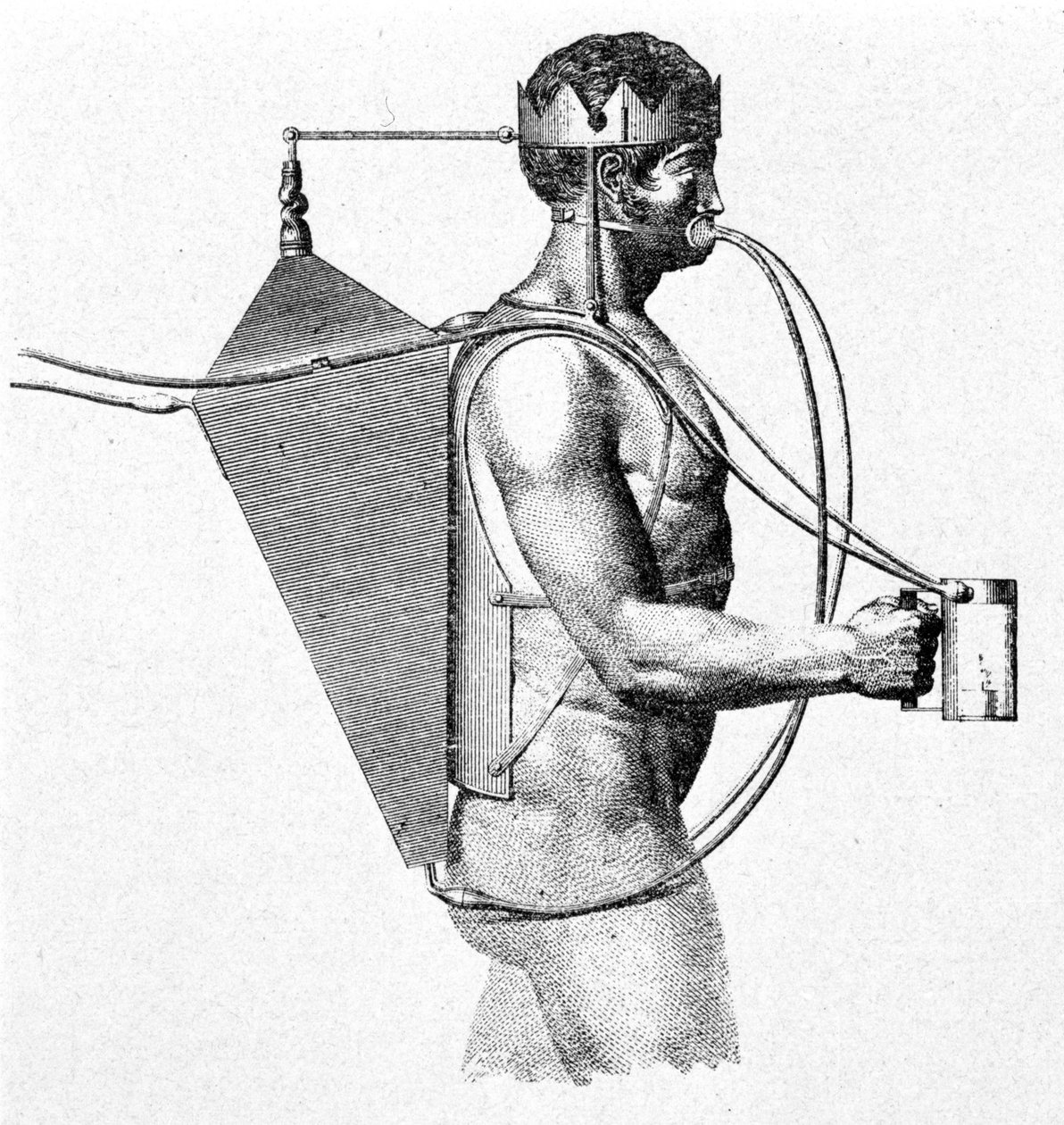 トリトンと呼ばれる、1802年のドリーベルグのスカッフアンドレプロジェクト。空気はそのまま男の口の中に入ってくる。 作： 無名の画家