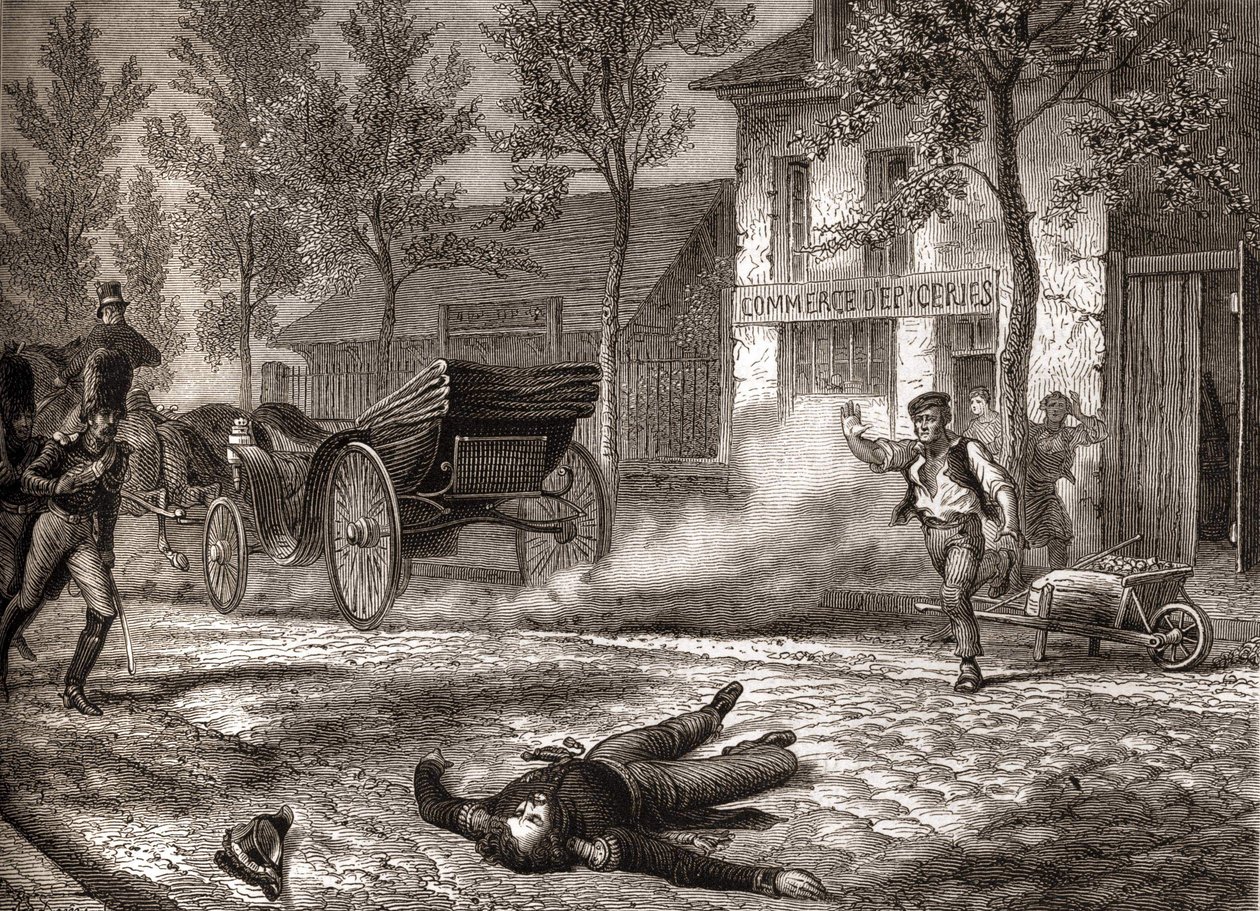 オルレアン公は1842年7月13日に交通事故で死亡 - アンリ・マルタンの「Histoire de France」にて 作： 無名の画家