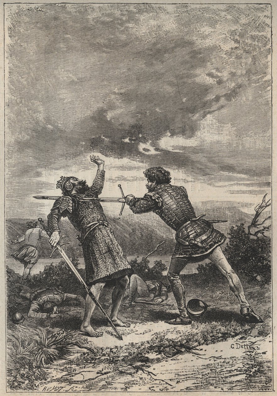 オーク・トーキルの決闘と死-19世紀にウォルター・スコット（1771-1832）が書いた歴史小説「パースの可憐な娘、またはバレンタインの日（St. 作： 無名の画家