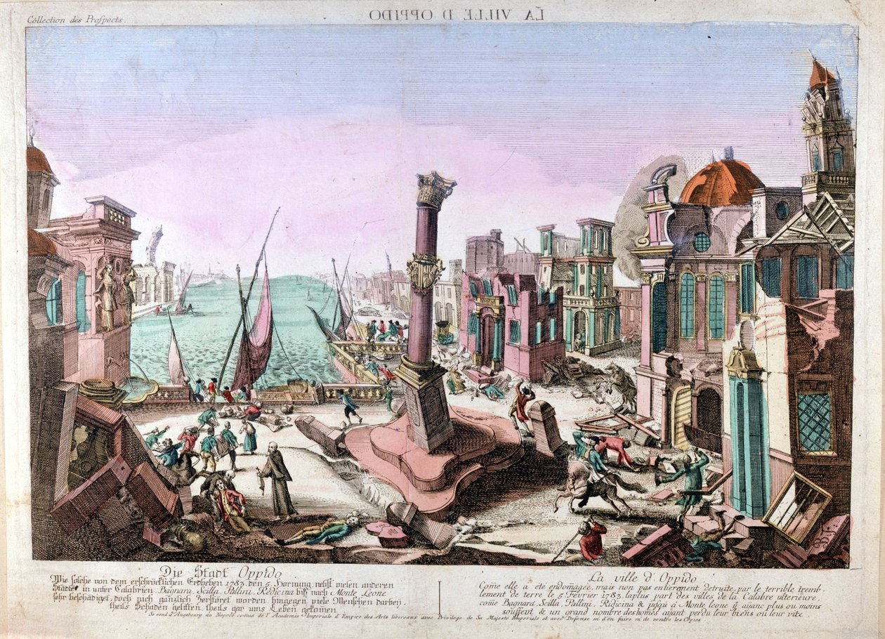 1783年2月15日、Calabria(Meridionale Italy)のOppido Mamertinaの地震。 作： 無名の画家