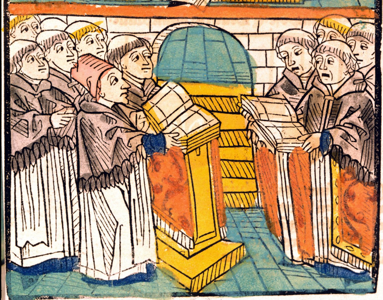 Ecclesiastic singing（歌う修道士） - 1497年の "Council of Constance "の写本にある。 作： 無名の画家