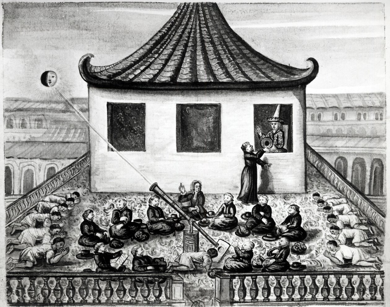 日蝕 - 「シャム王国の航海、1688年の歴史」の中で。 作： 無名の画家