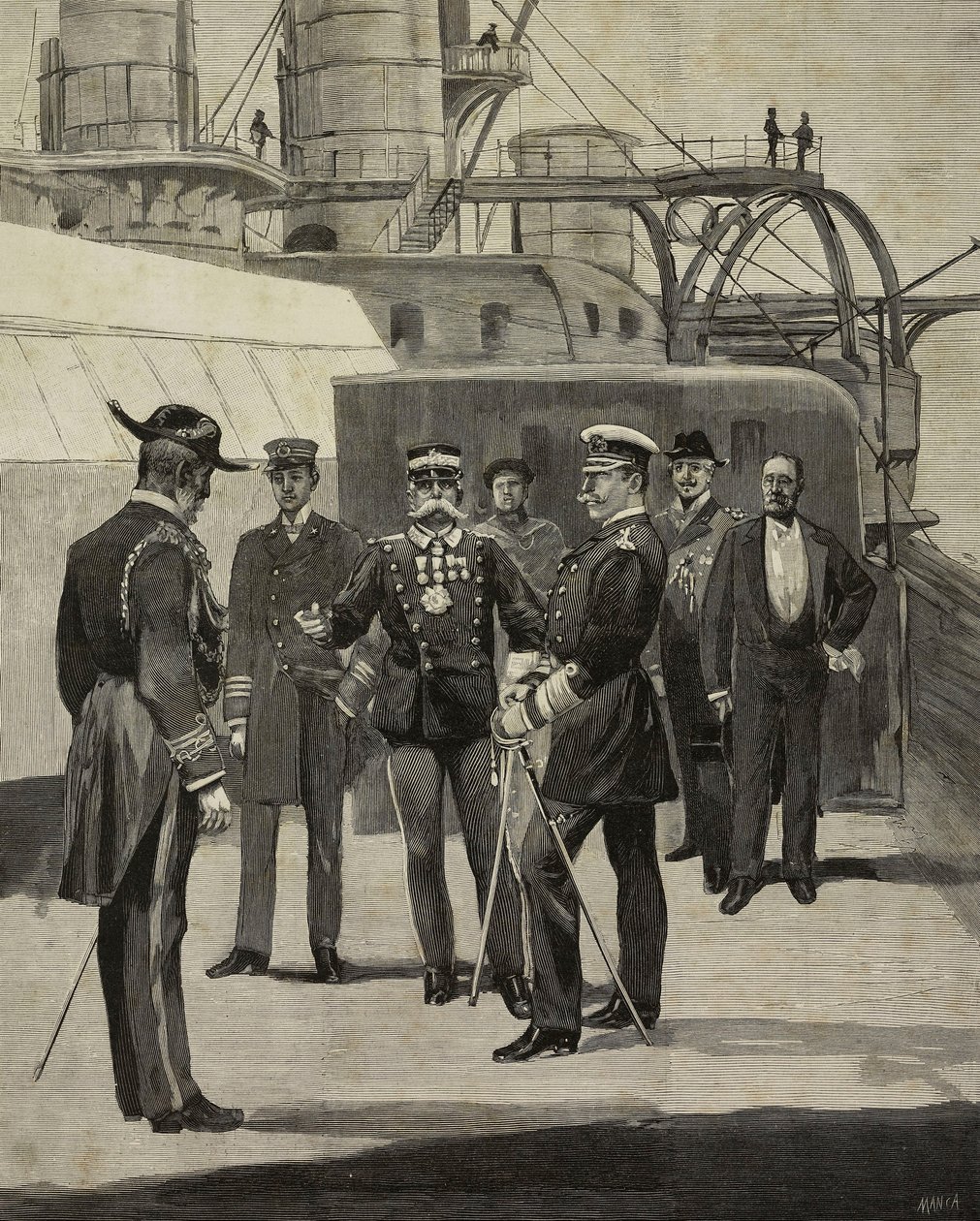 戦艦シシリアを訪問するドイツ皇帝ヴィルヘルム2世（1859-1941）、ヴェネツィア、イタリア、L