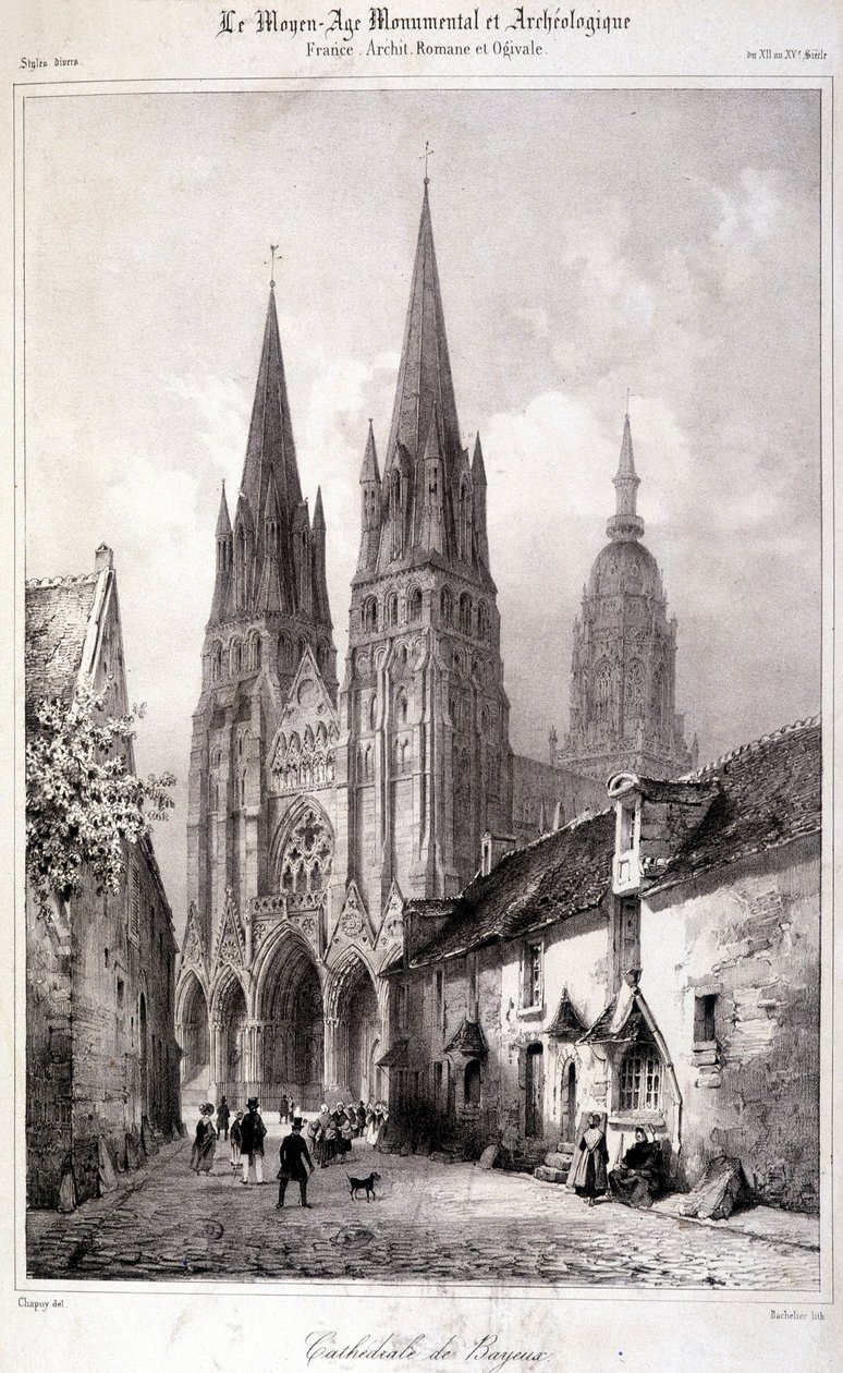 The Monumental and Archaeological Middle Ages "に掲載されたバイユー大聖堂のエングレーヴィング。19世紀 作： 無名の画家