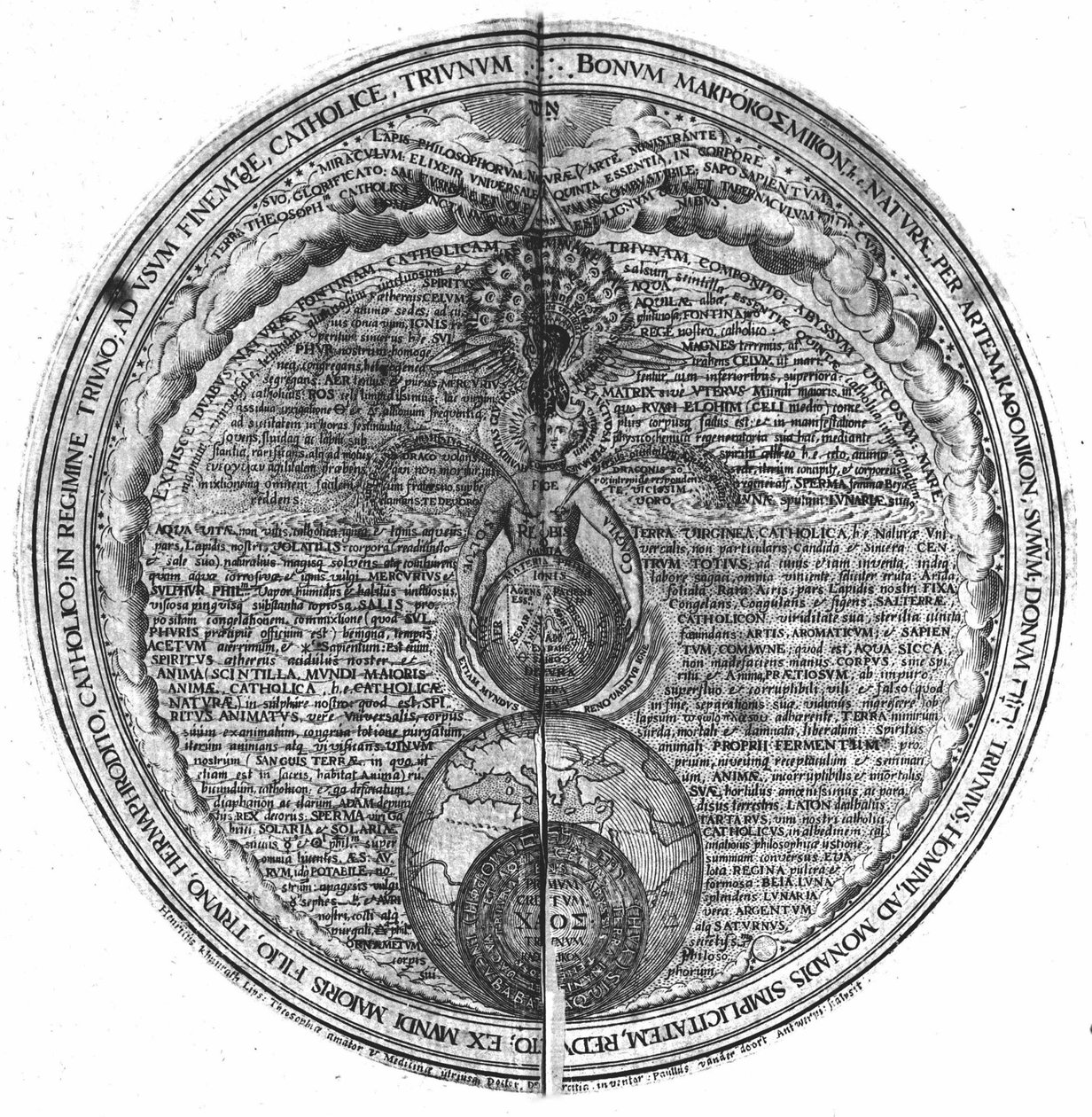 Amphitheatrum sapientiae aeternae "のエングレーヴィング。(永遠の知恵の円形劇場）（Hamburg: n.n. 作： 無名の画家