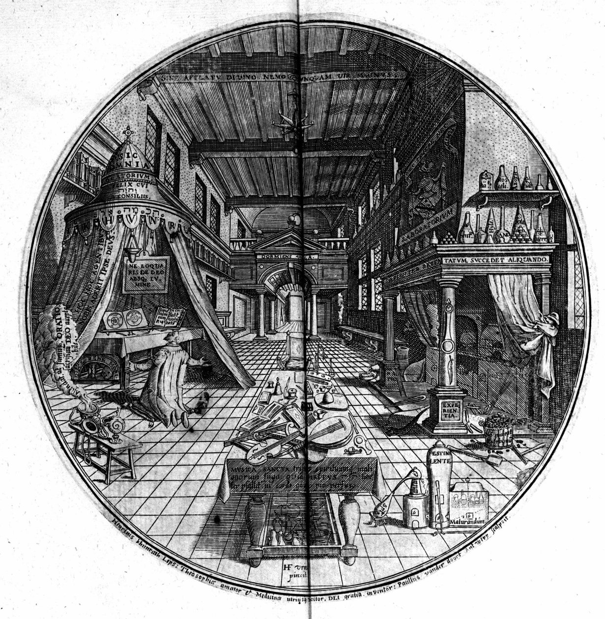 Amphitheatrum sapientiae aeternae "のエングレーヴィング。(永遠の知恵の円形劇場）（Hamburg: n.n. 作： 無名の画家