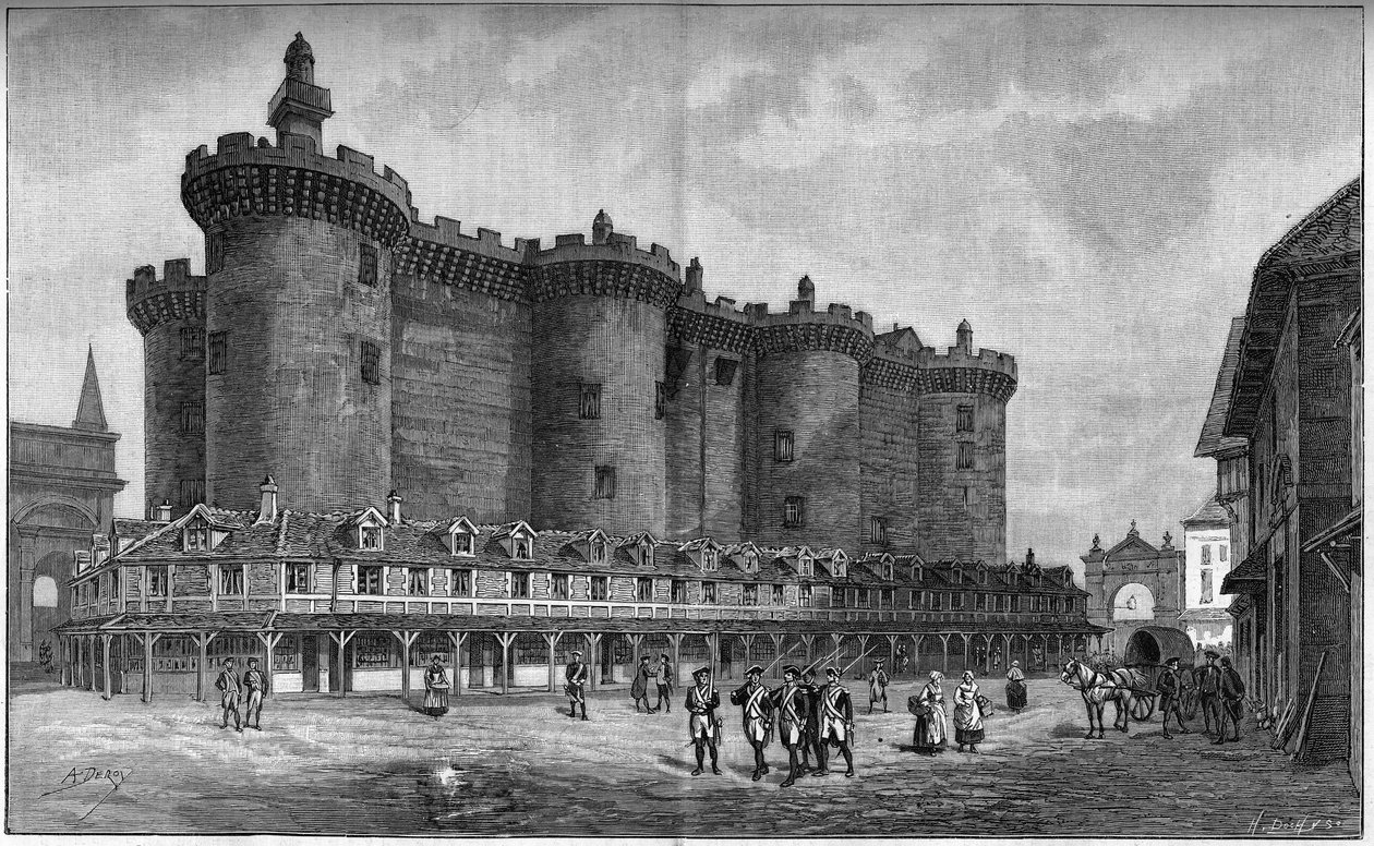1788年のバスティーユ地区と監獄を描いた版画。 作： 無名の画家