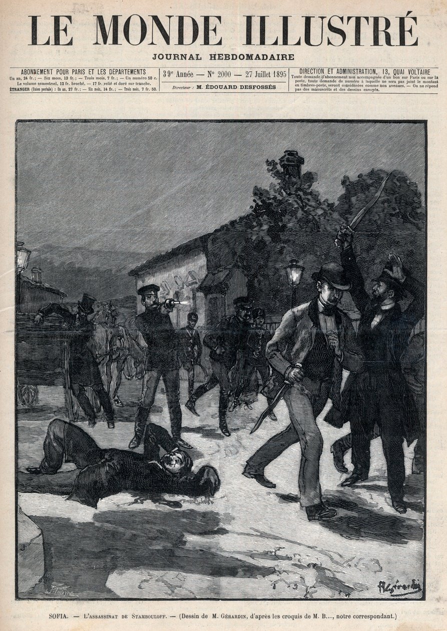ブルガリアの出来事：ステファン・スタンボロフ（1854-95）の前で行われたベルチェフ氏の暗殺 - ソフィア 作： 無名の画家