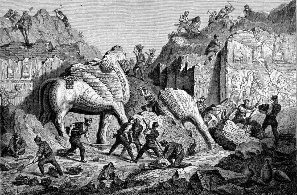 ホルサバードの跡地にあるニネベのフランス領事、ポールエミールボッタが行った発掘調査 作： 不明