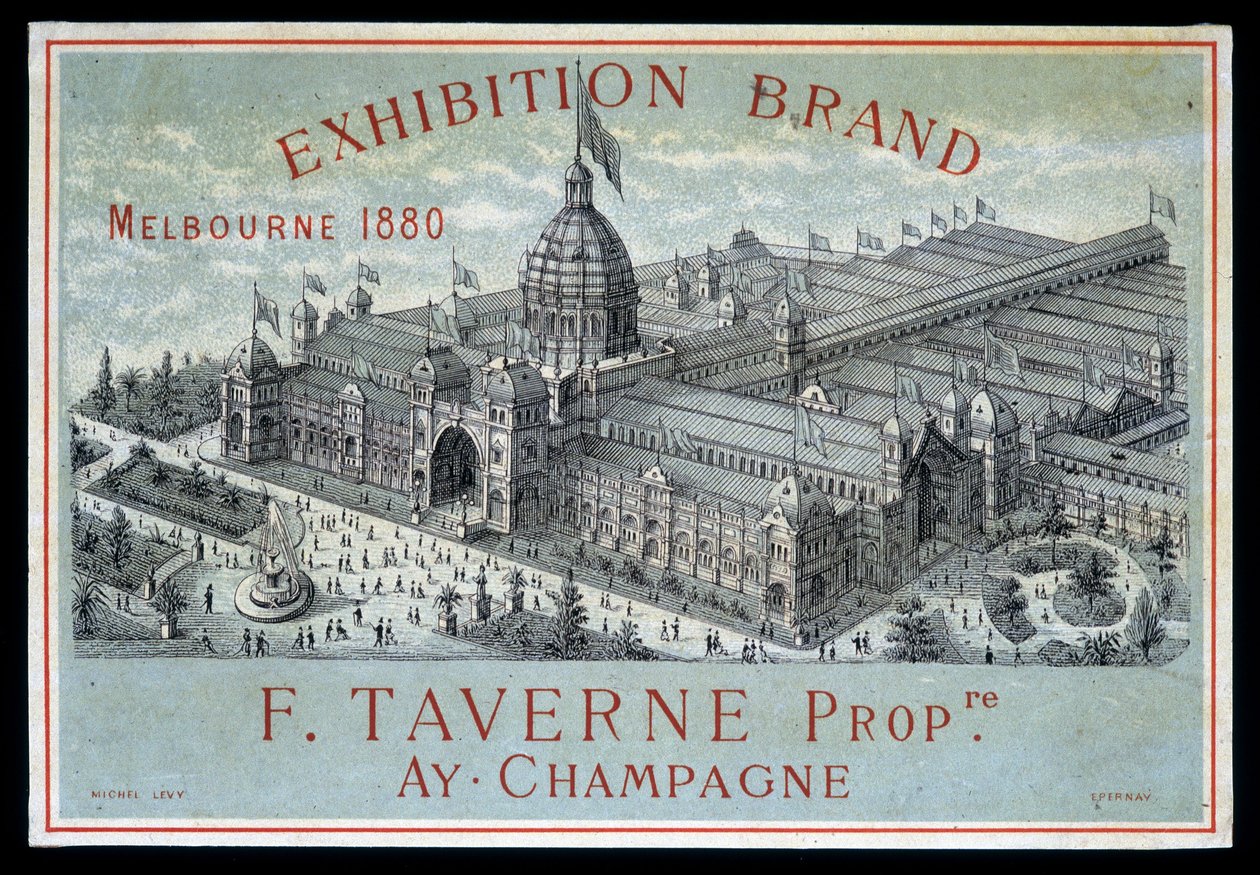 メルボルンでのブランド展示会 1880年F.タヴェルヌ シャンパーニュ 作： 無名の画家