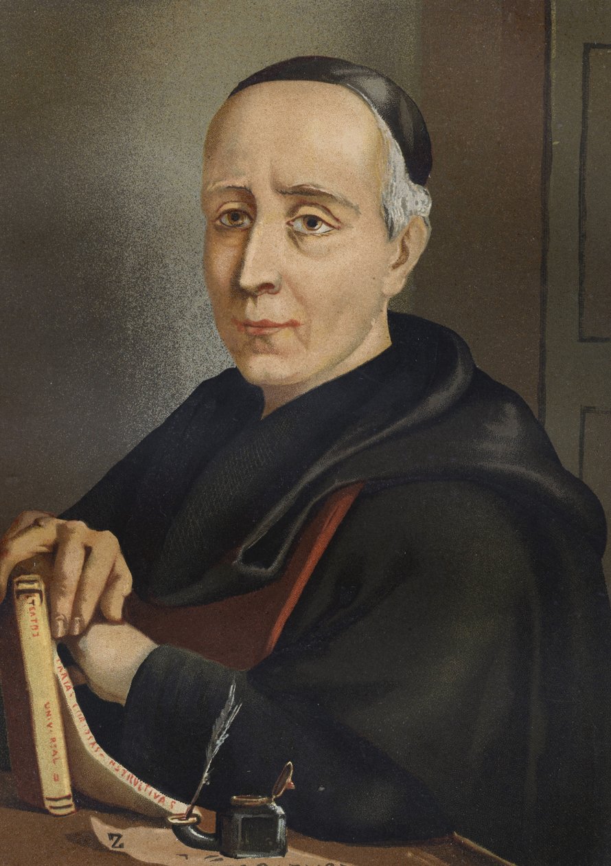 FEIJOO y MONTENEGRO, Benito Jeronimo (1673-1764).スペインの作家・エッセイスト-Benito Jeronimo or Feijoo (1676-1764)による肖像画。スペインの神学者、医学者後hombres y Mujeres有名。バルセロナ1877年。 作： 無名の画家