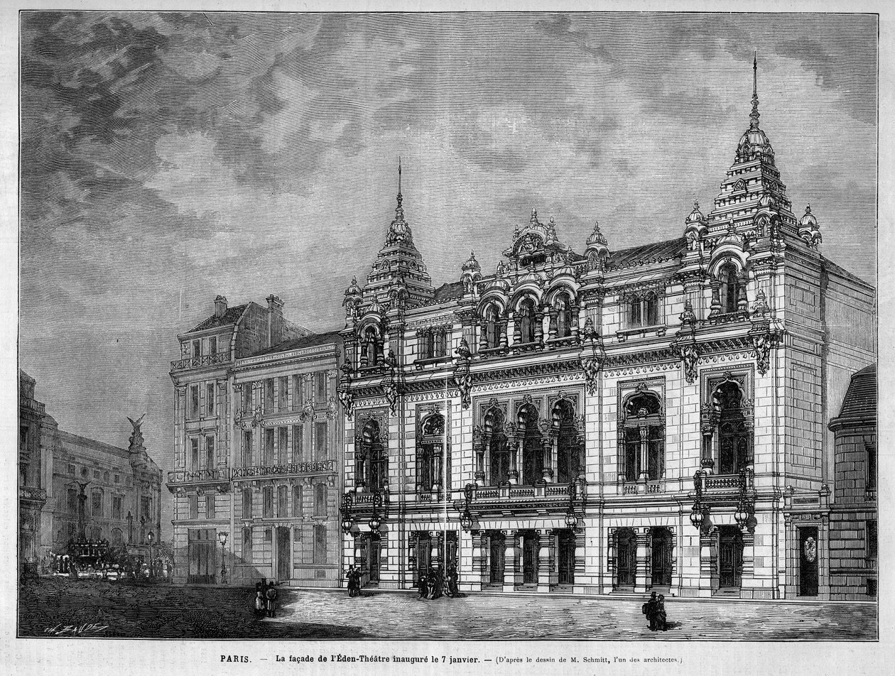 1月7日にオープンしたパリのエデン劇場（Rue Boudreau）のファサード 作： 無名の画家