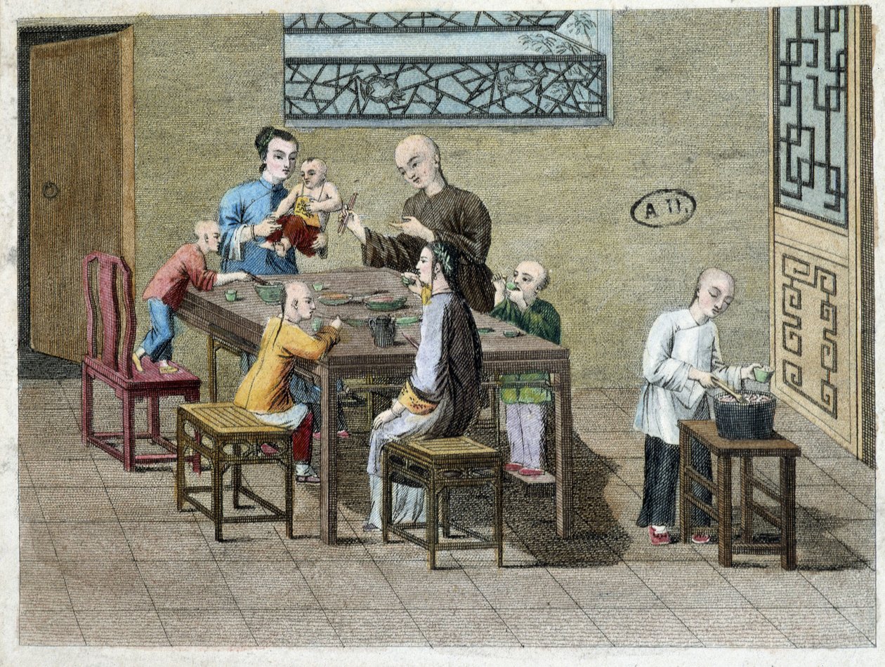 19世紀の中国における家族の食事 作： 無名の画家