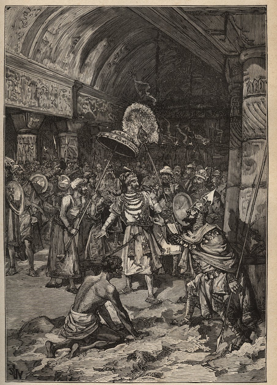 有名なダイヤモンドラホールのマハラジャ、ランジット・シン（1780-1839）がコー・アイ・ノール・ダイヤモンド（Koh i Nor, Kuh-e Nur, Kuh e Nur, Koh-i-noor, Koh i Noor）を譲り受けた。Adolphe BITARDの "Les arts et metiers illustres "に掲載された1885年のエングレーヴィング。 作： 無名の画家