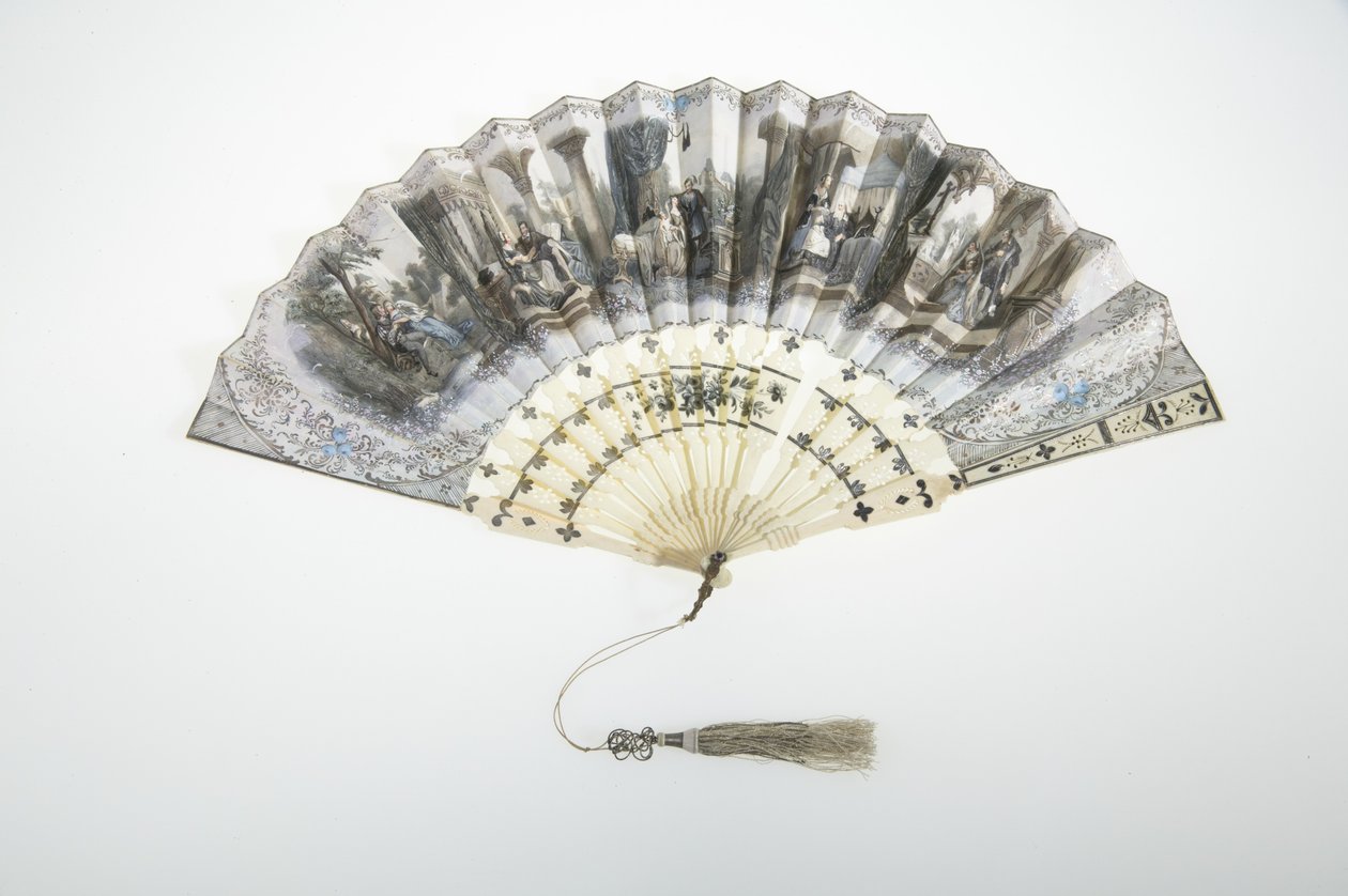 扇子 1850年頃 画用紙、骨、銀、絹と金属糸の房 メーカー不明 作： 無名の画家
