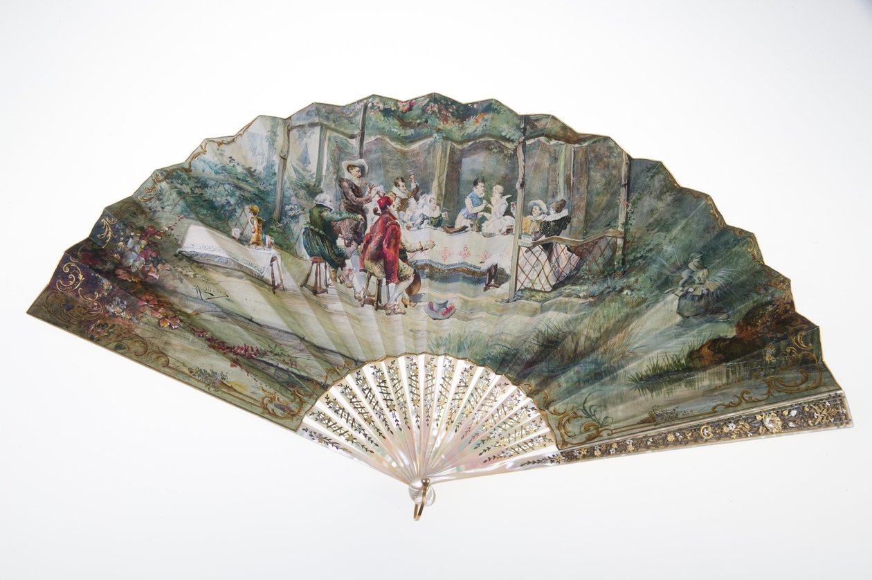 扇子 1870年頃 印刷・塗工紙、螺鈿、金・銀・銅の金属、鏡 メーカー不明 作： 無名の画家