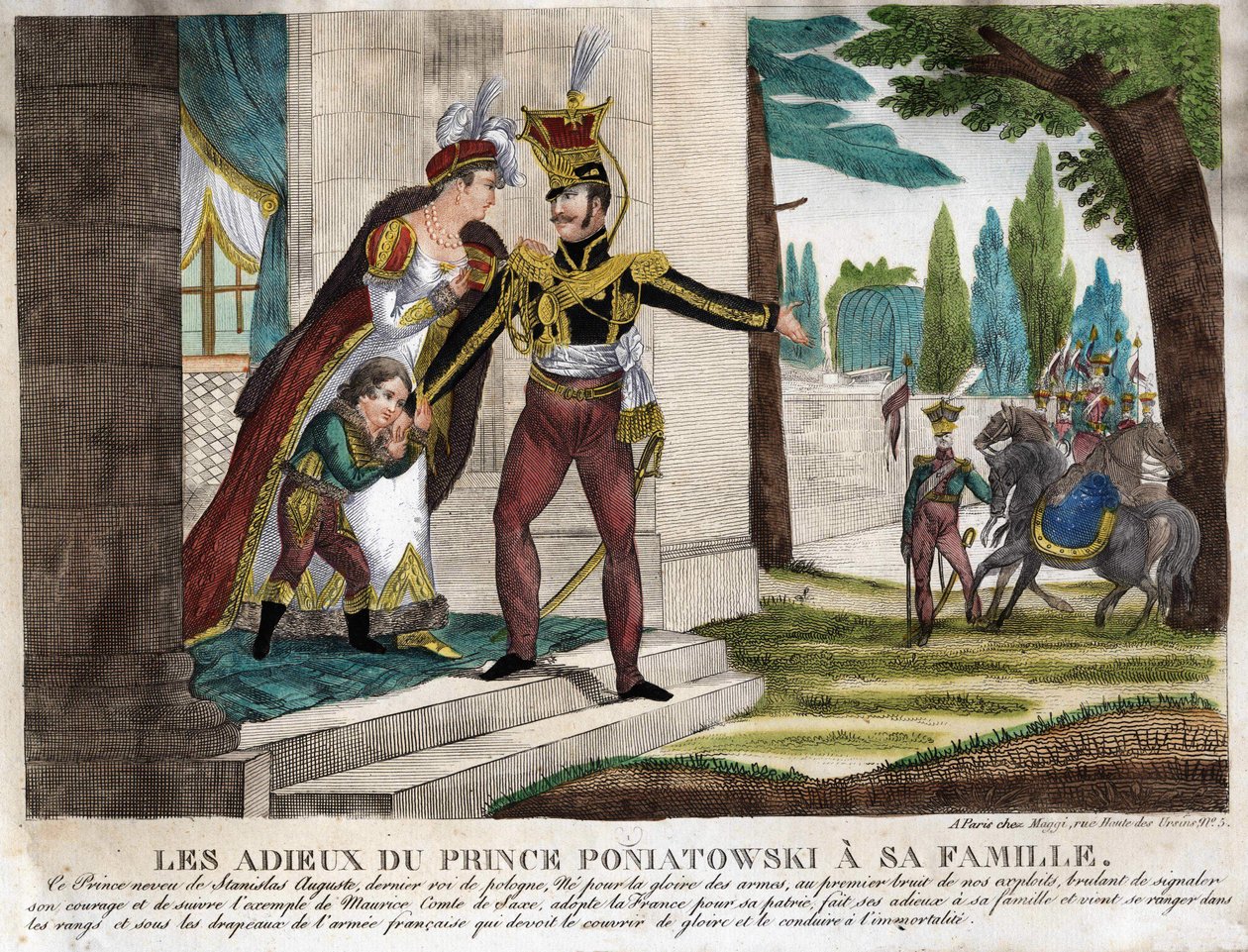 ヨセフ（ヨゼフ）アントニ・ポニャトウスキー王子（1763-1813）の家族との別れ、当時の刻印 作： 無名の画家