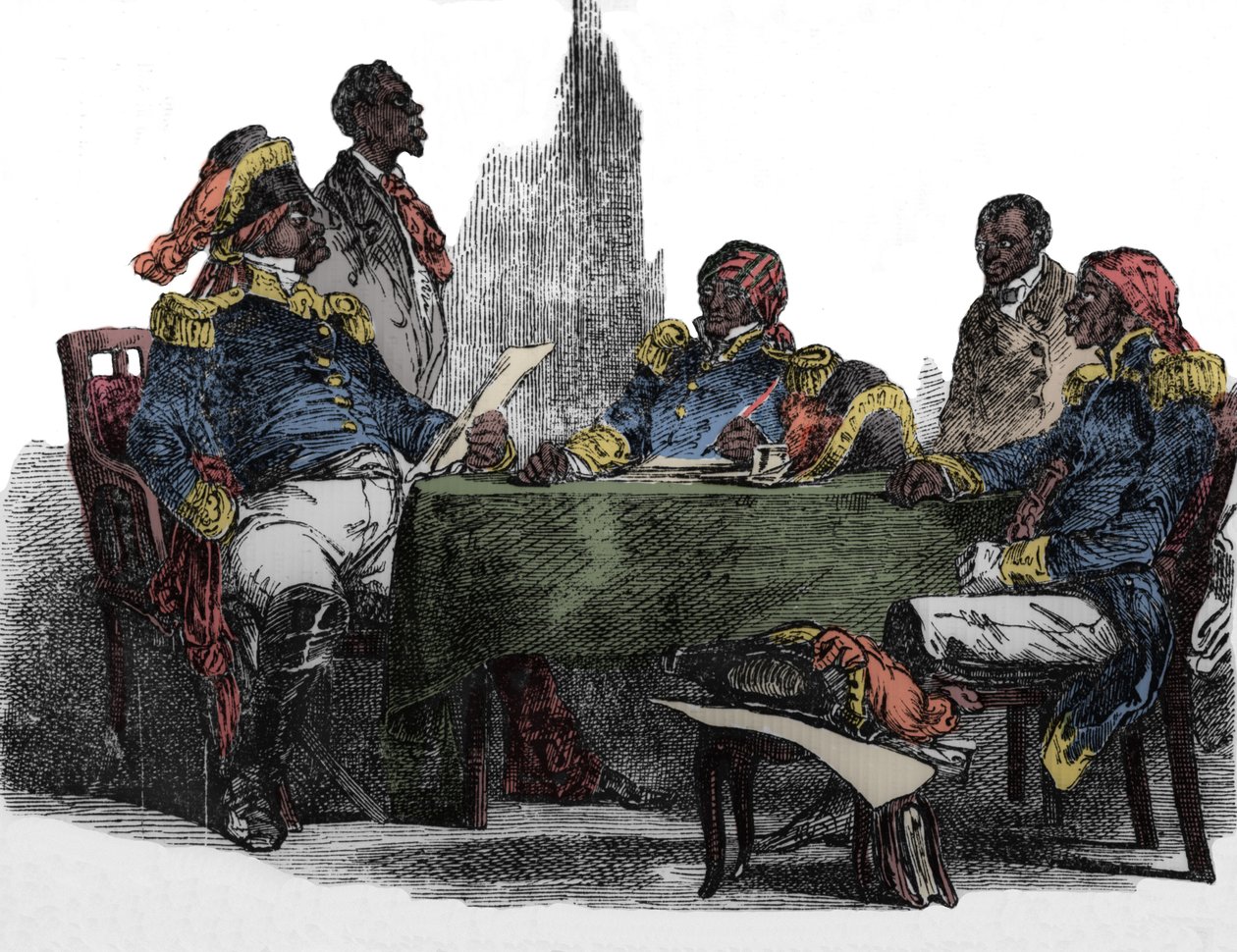 1847年から1859年までハイチの皇帝であったFaustin IことFaustin Soulouque (1782-1867)が会議に参加している様子 1850年の "Emporio picturesco "からの抜粋。 作： 無名の画家