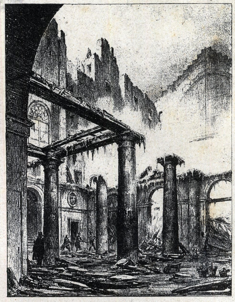 1838年、パリのイタリア劇場の火災 作： 無名の画家