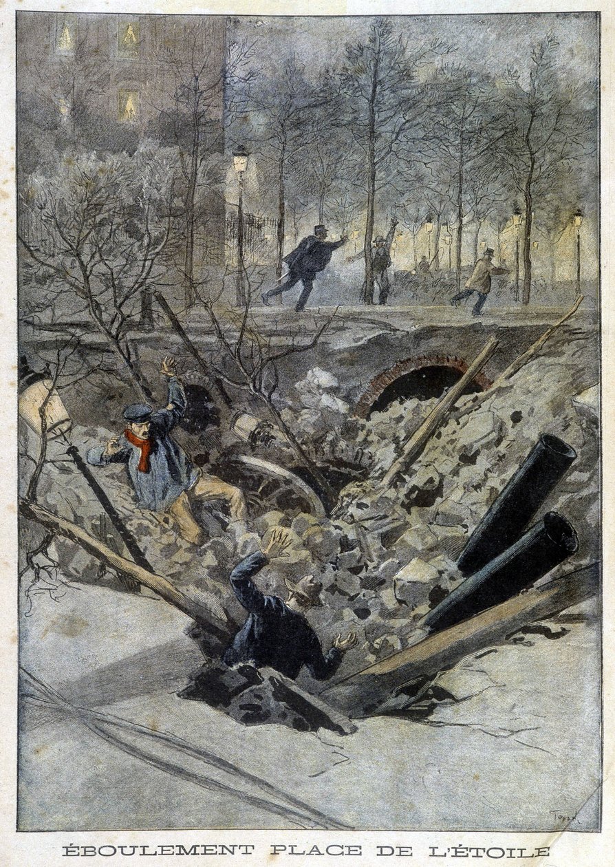 地下鉄建設中に落下したエトワール広場-「Le Petite Journal」1899年12月号掲載 作： 無名の画家