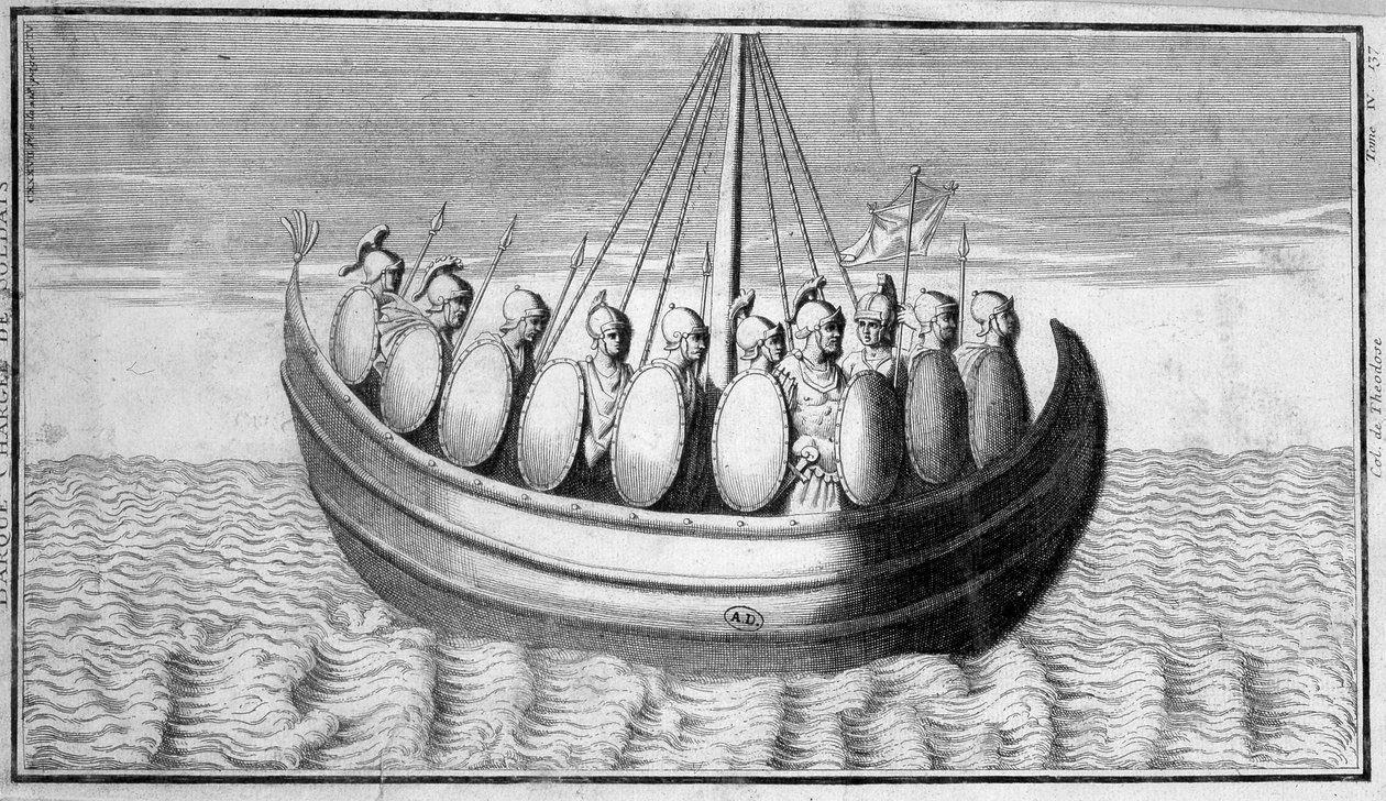 ローマ兵の船団 - エッチング 作： 無名の画家