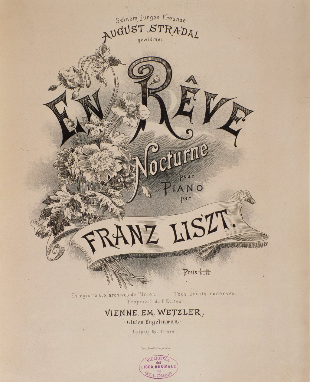 フランツ・リスト（1811-1886）の楽譜「En reve」の扉 19世紀 ボローニャ、civico museo musicale 作： 無名の画家