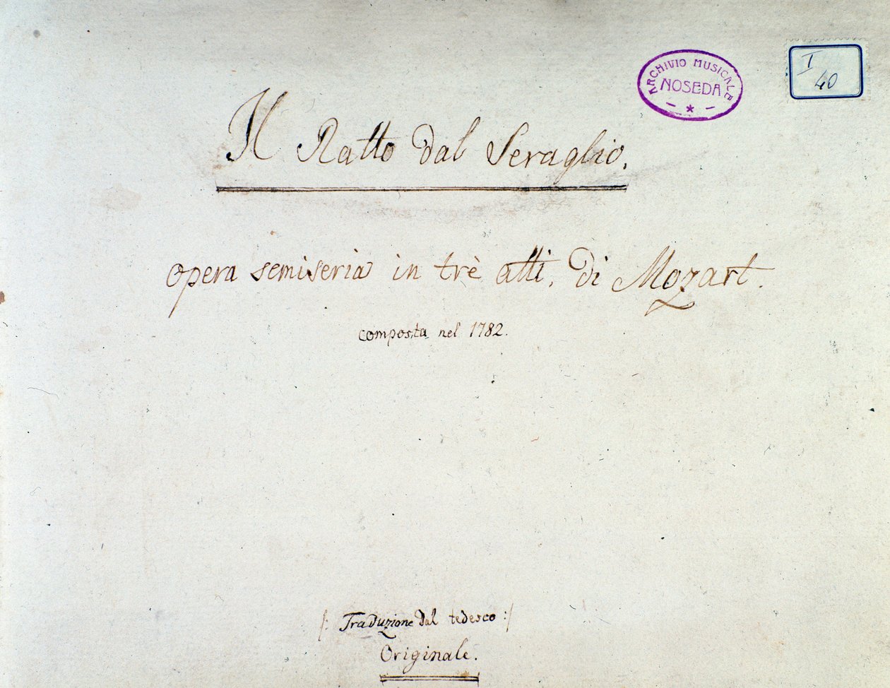 リヒテンタール版モーツァルトのオペラ「Die Entfuhrung aus dem Serail」の扉絵（1838年 作： 無名の画家