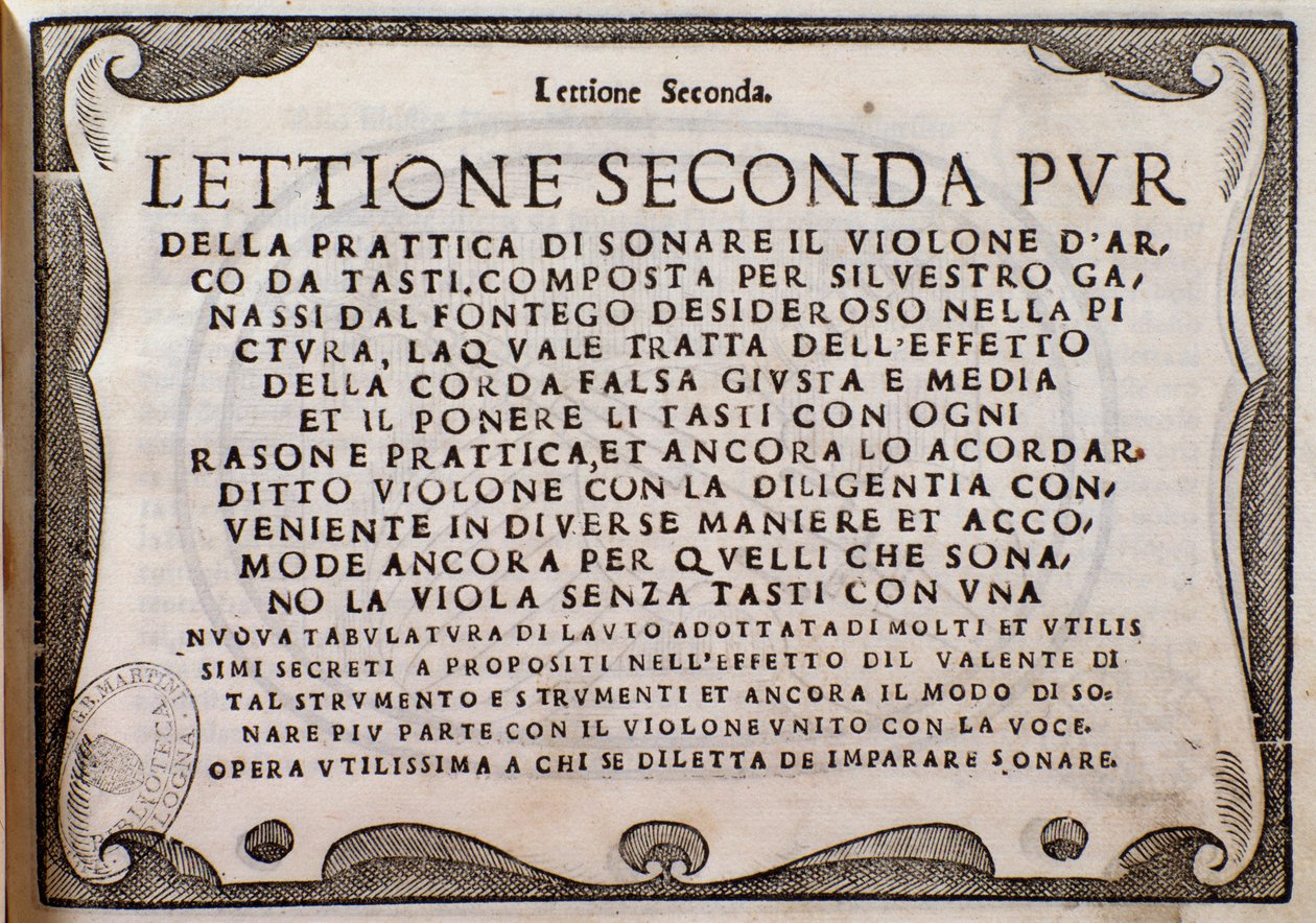 シルベストロ・ガナッシ・ダル・フォンテゴの「Lettione Seconda」の扉絵 作： 無名の画家