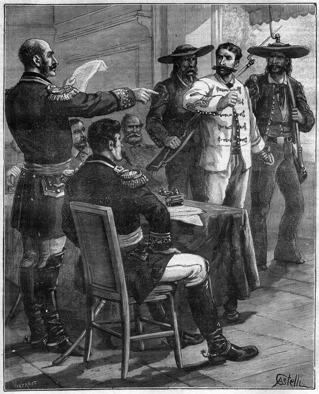 Gaston de Raousset-Boulbon (Raousset Boulbon) (Gaston Raoulx Boulbon) 1817-1854年 1854年メキシコで、軍議の前で翻訳されたもの - 1888年の刻印 作： 無名の画家