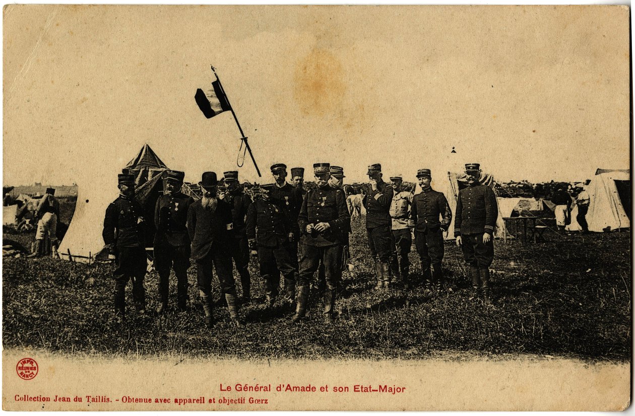 1907年、モロッコのカサブランカで船上からフランス軍を指揮するダマード将軍（1856-1941）。セルバ・コレクションの絵葉書。 作： 無名の画家