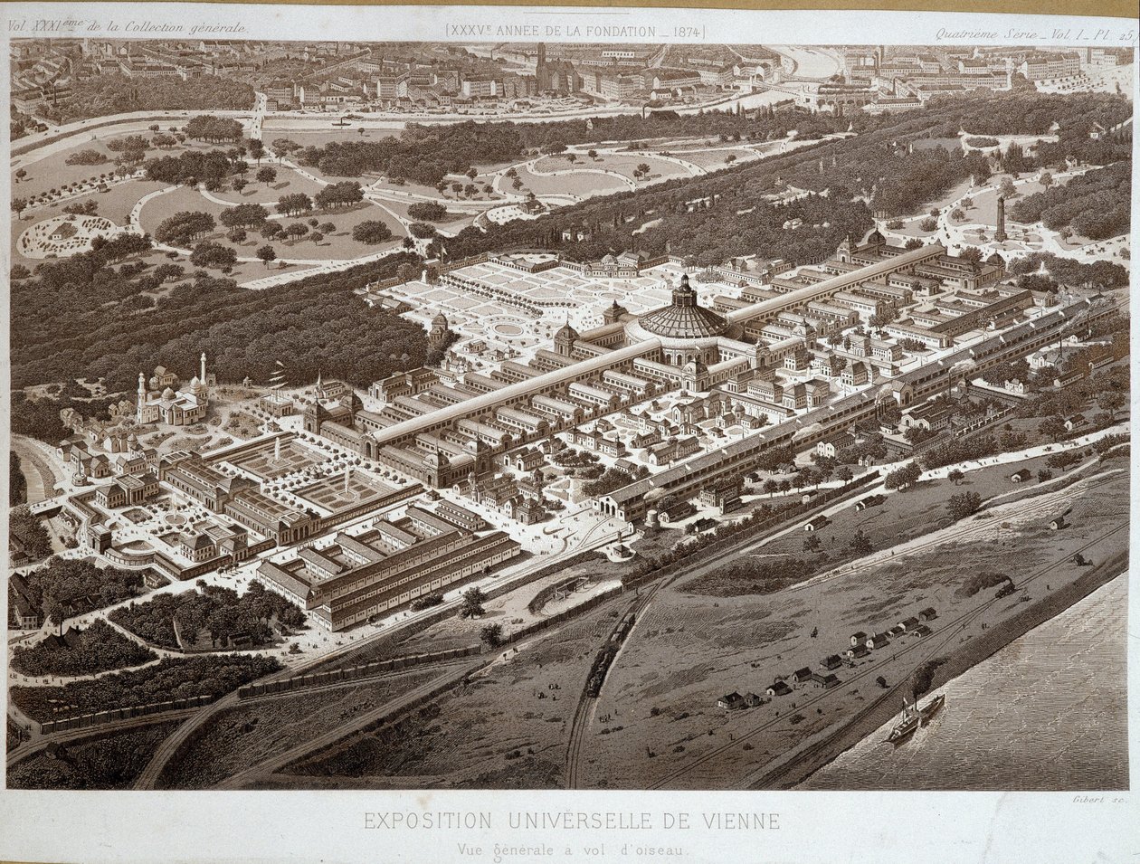 1873年に開催されたウィーン万国博覧会の全景。 作： 無名の画家