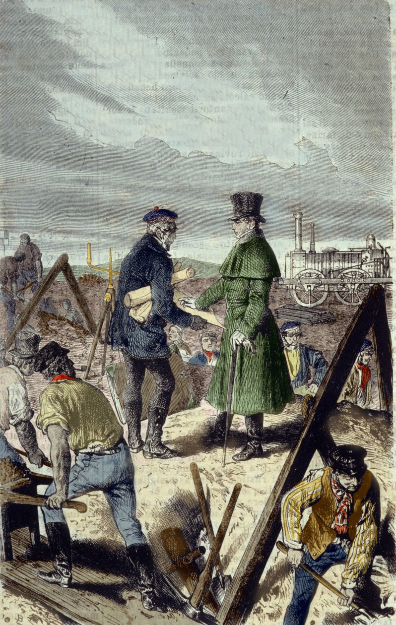 ジョルジュ・ステファンソン（1781-1848）、イギリスのエンジニア、リバプール・マンチェスター・ロードの建設者であり、最初の機関車を持つ。 作： 無名の画家