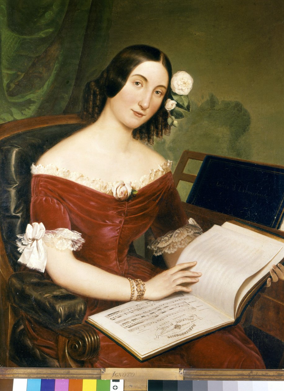 ジュゼッピー・ヴェルディの妻、有名なソプラノ、ジュゼッピーナ・ストレプポニ（1815-1897）。 作： 無名の画家