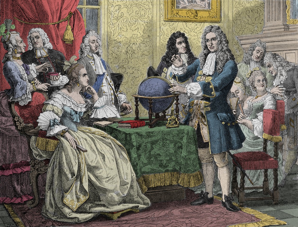 ゴットフリート・ヴィルヘルム・ライプニッツ（1646-1716）は、プロイセンのソフィー・シャルロッテ王妃（ハノーファーのソフィー・シャルロッテ）を訪問した。 作： 無名の画家