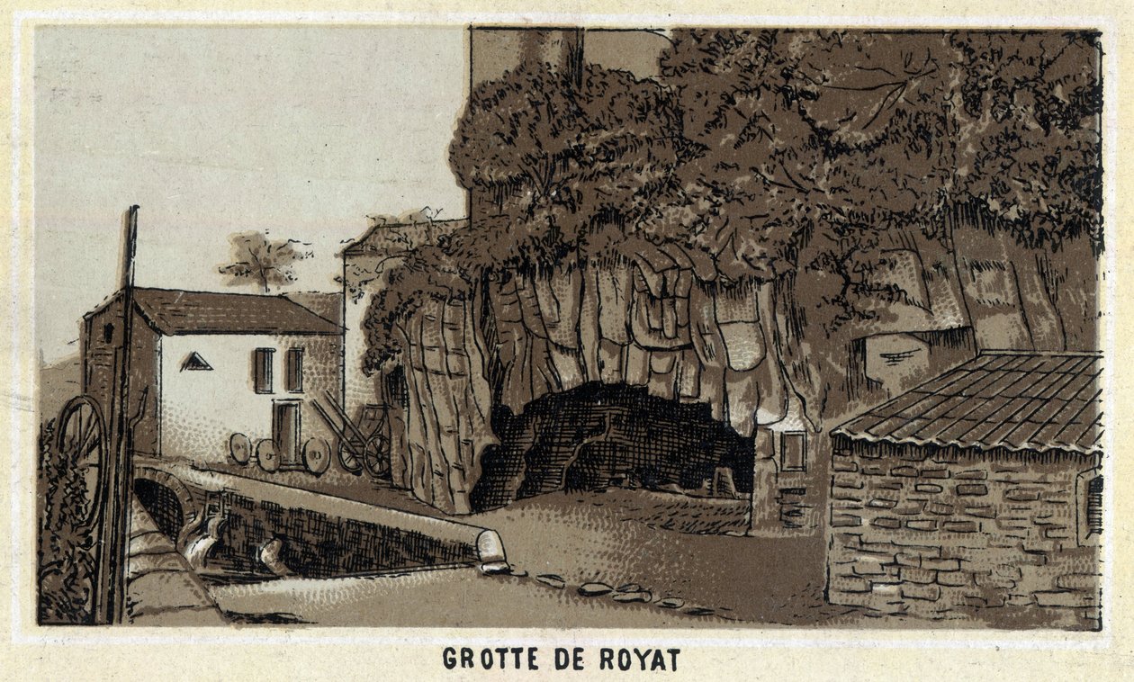 Grotte de Royat (Puy-de-Dome and the Auvergne region)。19世紀末のクロモリトグラフ。 作： 無名の画家