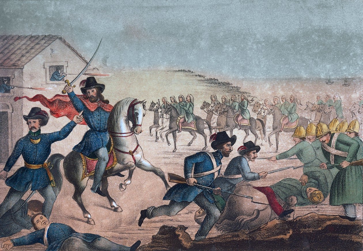 ゲッラ・グランデ1846年2月8日、サン・アントニオの戦いでのガリバルディ - ウルグアイ - ウルグアイ内戦：2月8日、ウルグアイのサン・アントニオの戦いでのジュゼッペ・ガリバルディ 作： 無名の画家
