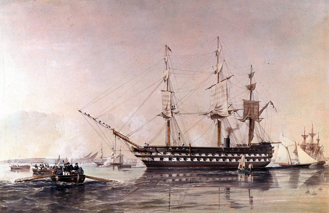 HMSアガメムノン91門の英国海軍 - 1852年に英国海軍のために建造されたHMSアガメムノン2番艦-。 作： 無名の画家