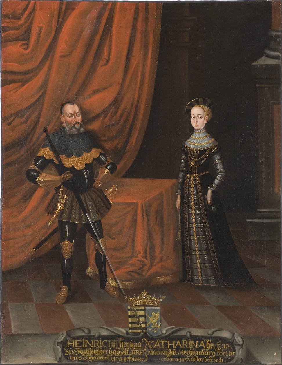 Henri IV de Saxe, dit le Pieux et Catherine de Mecklembourg - ヘンリー公爵（1473-1541）とメクレンブルク公爵夫人カトリーヌ（1487-1561）, Anonymous .キャンバスに油彩。サイズ：101,5x79 cm。ストックホルム国立博物館 作： 無名の画家