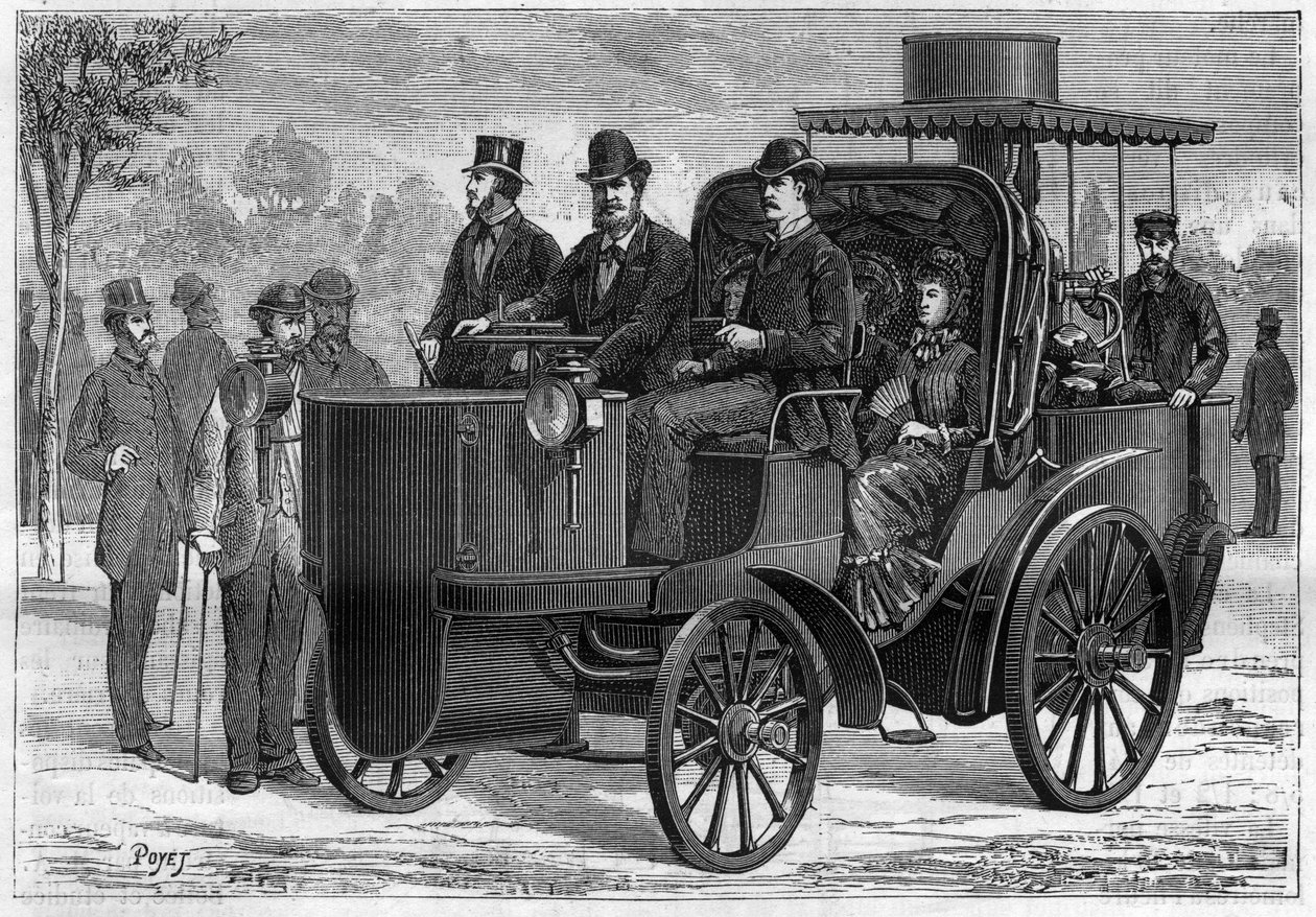 アメデ・アーネスト・ボリー（1844-1917）の高速蒸気自動車（マンセル）。"La Nature "に掲載された版画 作： 無名の画家