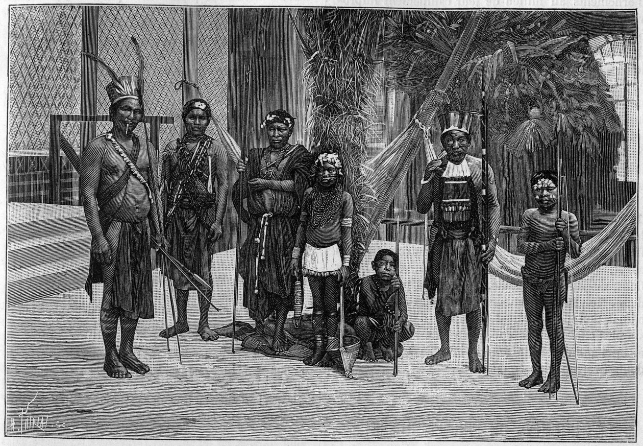 人間動物園。パリの順応園のカリブ人グループ。1892年3月19日付の "La Nature: revue des sciences et de leurs applications aux arts et a l