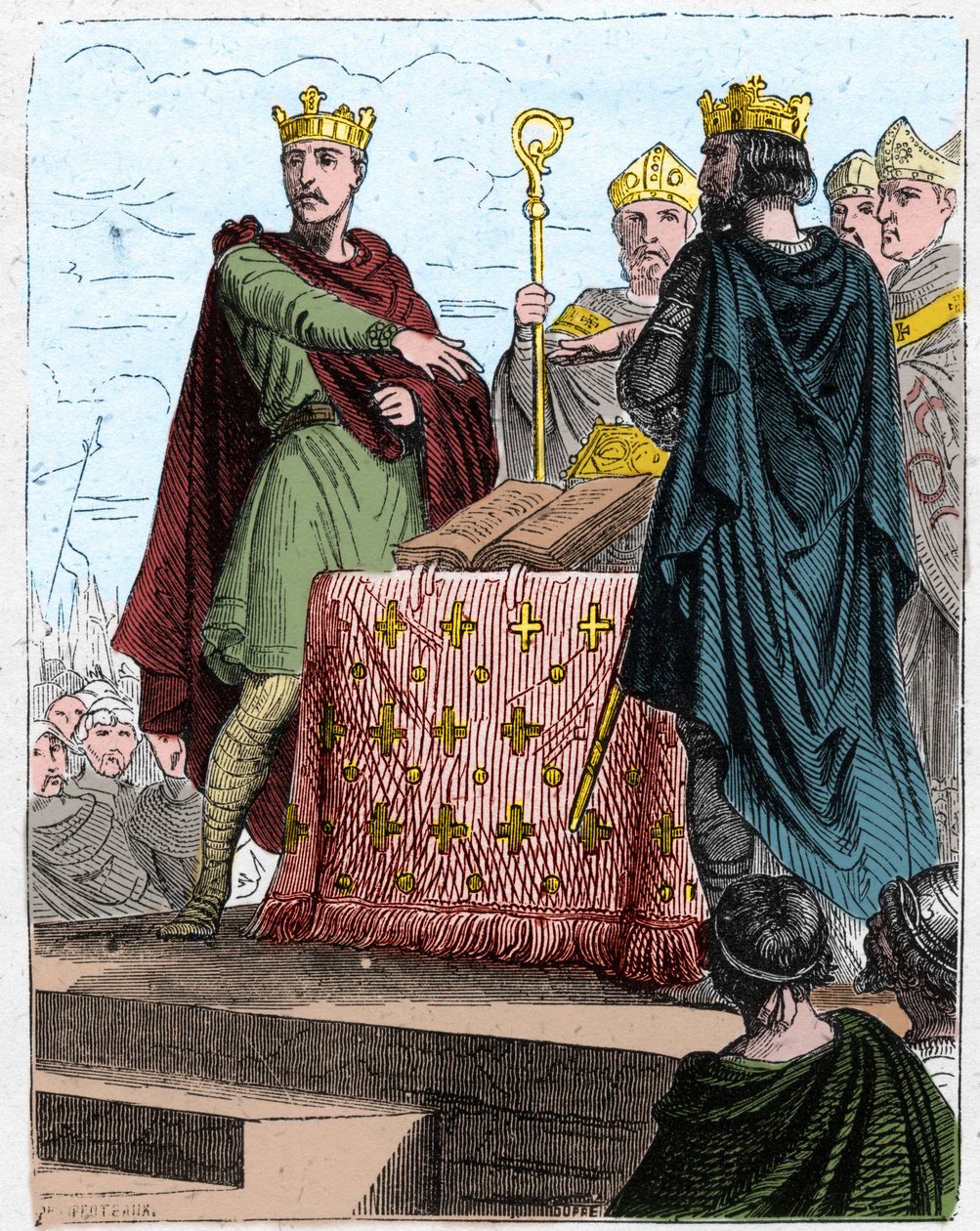 百年戦争： 1360年5月8日、ブレティニー城（シャルトル近郊）で、イングランド王エドワード3世の全権大使とフランス王ジョン2世の息子シャルルの全権大使との間でブレティニー条約が結ばれる。 作： 無名の画家