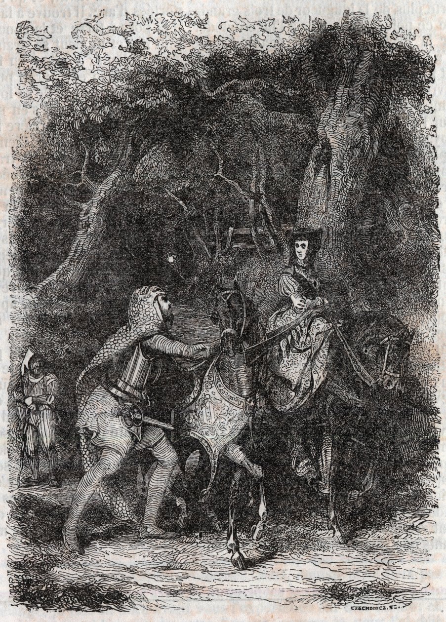 ロドモンが描いたHypalca Arreted - 1851年に出版された、アリオストことLudovico Ariostoの「激情のロラン」（Orlando furioso）（16世紀）の版画 - トレッサン伯爵がイタリア語から翻訳し、Gustave Harvardが出版した版 1851年 作： 無名の画家