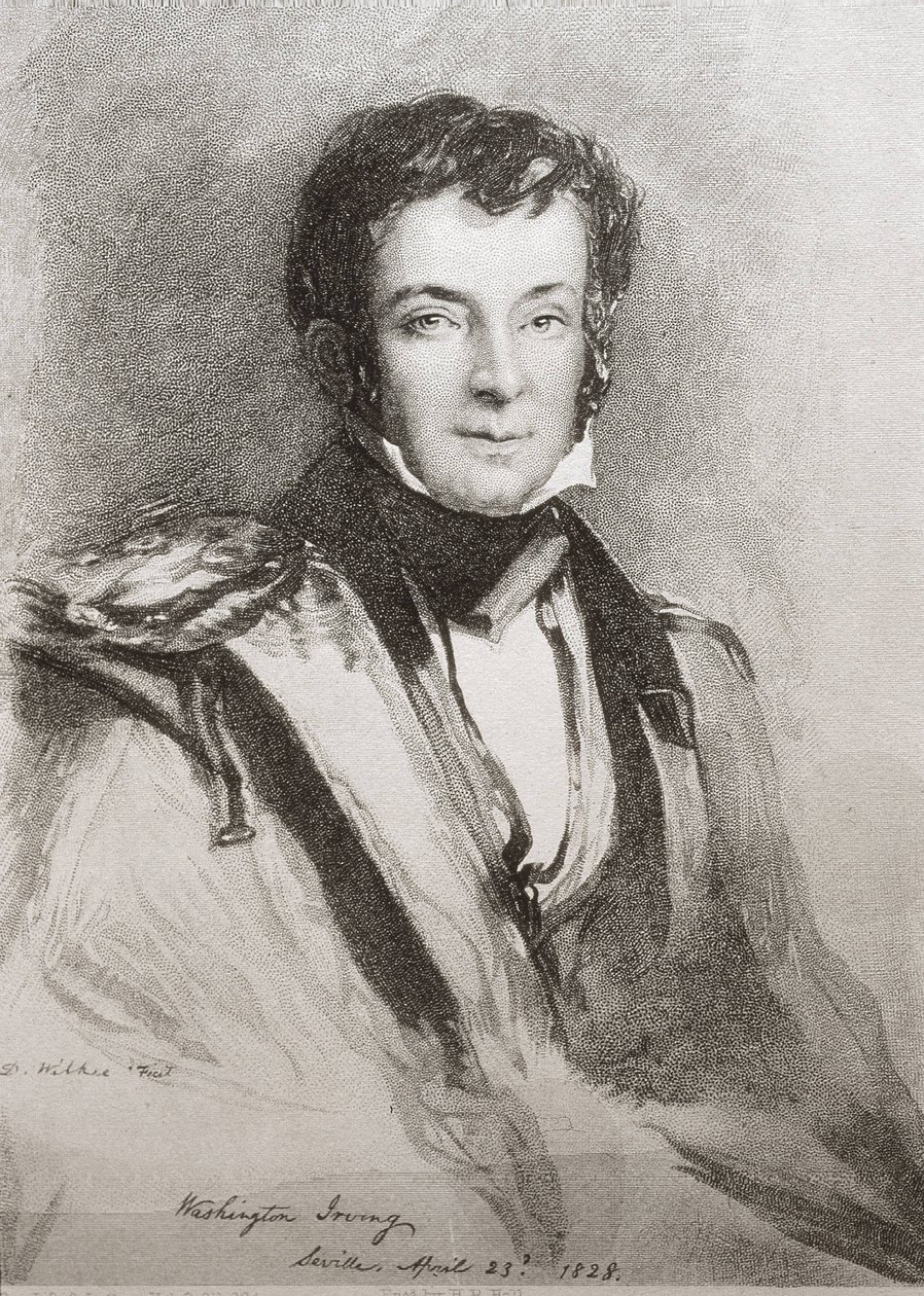 アーヴィング，ワシントン（1783-1859）。米国の小説家、歴史家。セビージャで制作された肖像画（1828年）。文献学。 作： 無名の画家