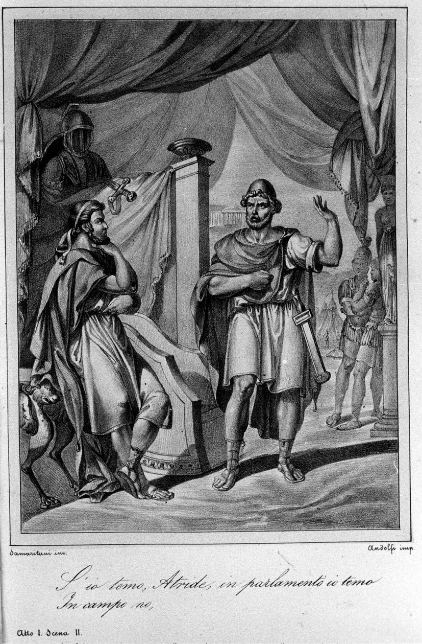 イタリアの詩人・劇作家ウーゴ・フォスコロ（1778-1827）による『エイジャックス』（Aiace）第1幕第2場の挿絵 19世紀 作： 無名の画家