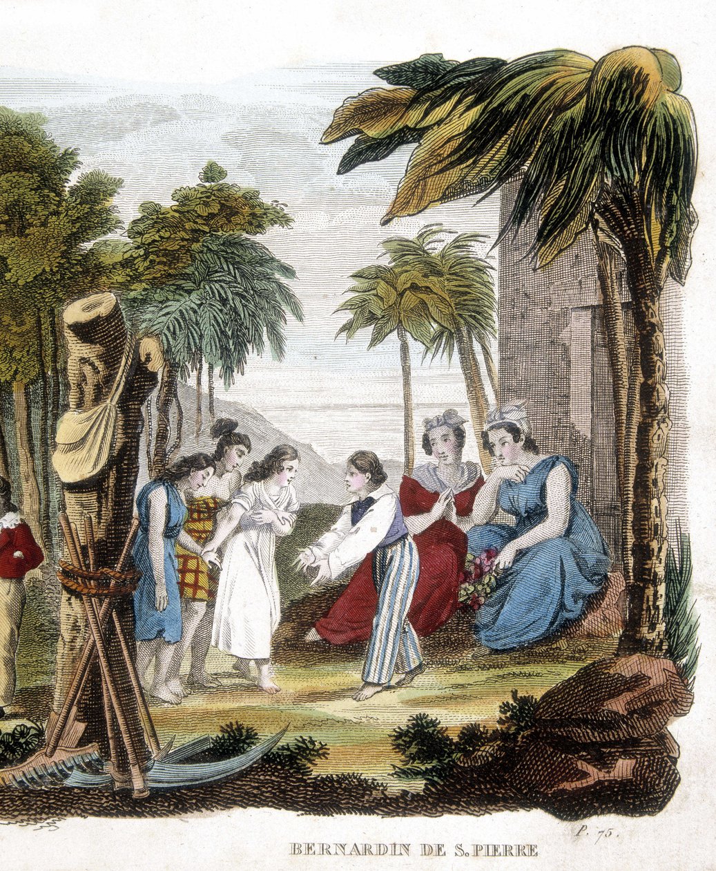 ベルナルダン・ド・サンピエール（1737-1814）による「ポールとヴィルジニー」のイラスト。19世紀のエングレーヴィング。 作： 無名の画家