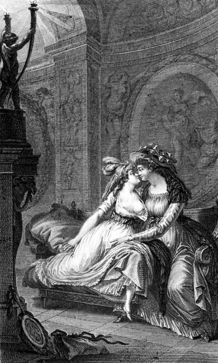 ショデルロス・ド・ラクロ（1741-1803）の「危険なリンク」の挿絵：二人の女性のリバティナージュの場面。 作： 無名の画家