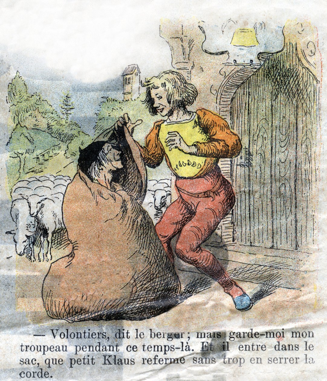 ハンス・クリスチャン・アンデルセン（1805-1875）の物語「大クロースと小クロース」（クラウス）の19世紀後半の挿絵。 作： 無名の画家